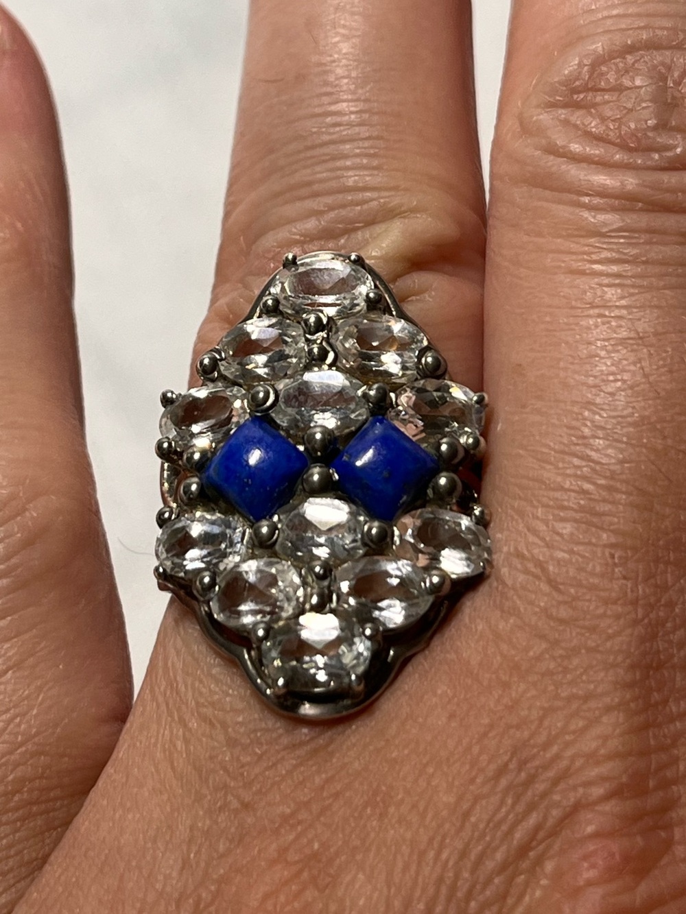 Sterling-Style Silver Ring with Lapis-Blue Accents
Size 7